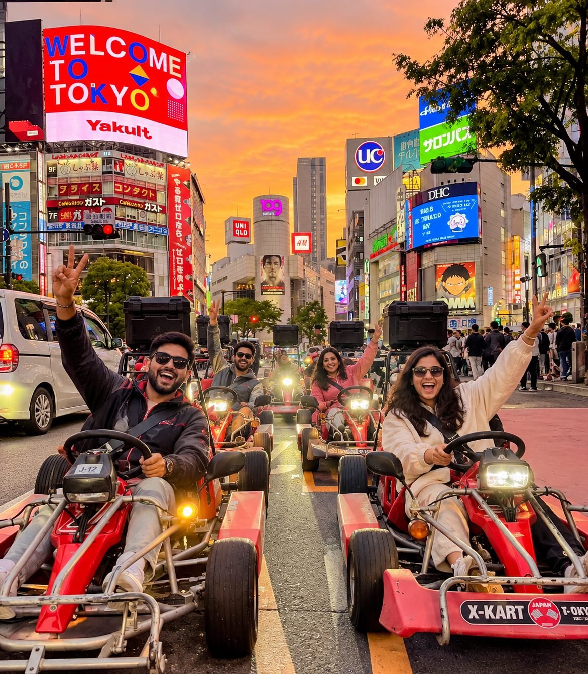 Street go-karting through Shibuya at sunset