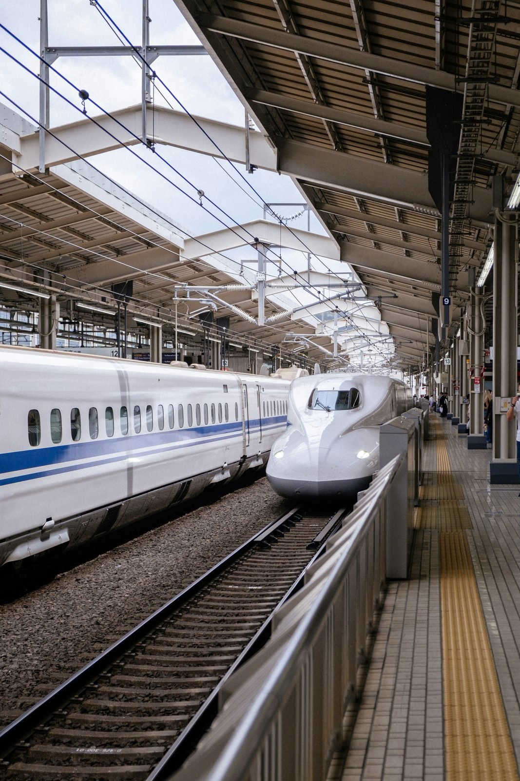 A shinkansen arriving at the platform